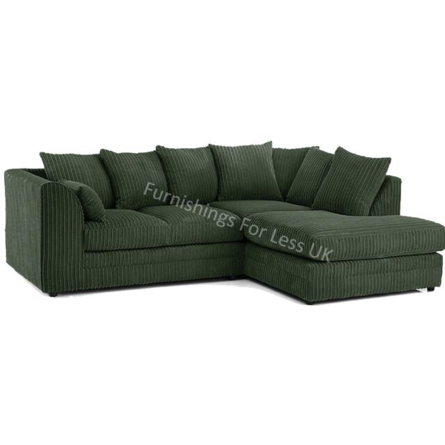 Furnishings For Less UK Luxor Jumbo Cord 4 Seater Corner sofa Right Hand Facing in Green