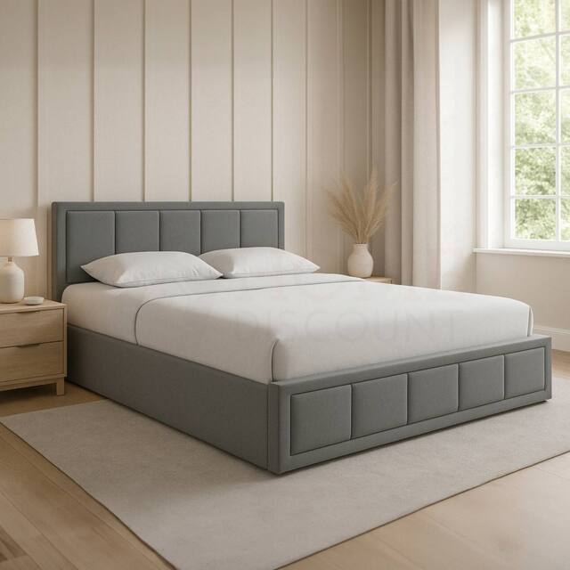 HD Designs Vanita Upholstered Ottoman Storage Bed Frame Linen UKFR Fabric in Light Grey - Size: Double - image 1