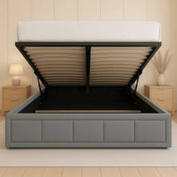HD Designs Vanita Upholstered Ottoman Storage Bed Frame Linen UKFR Fabric in Light Grey - Size: Double - thumbnail 2