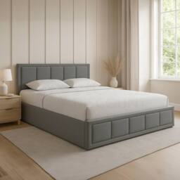 HD Designs Vanita Upholstered Ottoman Storage Bed Frame Linen UKFR Fabric in Light Grey - Size: Double - thumbnail 1