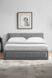 HD Designs Vanita Upholstered Ottoman Storage Bed Frame Linen UKFR Fabric in Light Grey - Size: Double - thumbnail 4