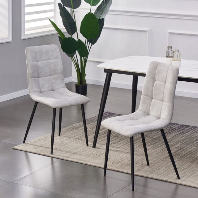 MCC Direct Set of 2 Faux Suede Leather Dining Chairs Henri in Light Grey