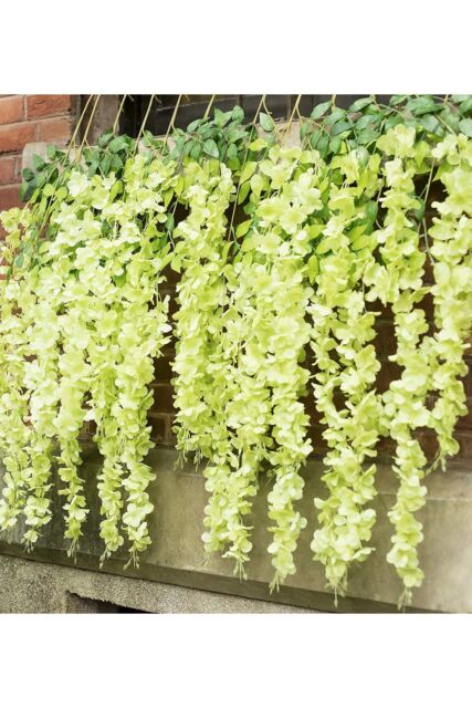 Living and Home 12 Pcs Hanging Artificial Wisteria Vine for Wedding Decoration in Light Green - image 1