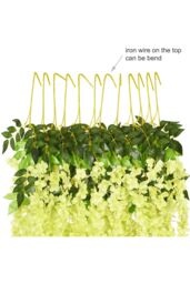 Living and Home 12 Pcs Hanging Artificial Wisteria Vine for Wedding Decoration in Light Green - thumbnail 6