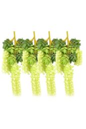 Living and Home 12 Pcs Hanging Artificial Wisteria Vine for Wedding Decoration in Light Green - thumbnail 5