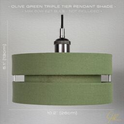 Happy Homewares Contemporary Linen Fabric Triple Tier Ceiling Pendant Light Shade in Olive - Size: 10 inches - thumbnail 7