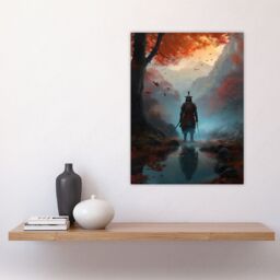 Artery8 Wall Art Print Samurai Guardian Concept Painting Mythical Kingdom Warrior in O-yoroi Armour Prepared for Battle in Foggy Autumn Forest - thumbnail 4