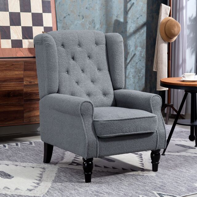 HOMCOM Accent Armchair Home Furniture Retro Tufted Club Fabric Grey - image 1
