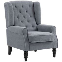 HOMCOM Accent Armchair Home Furniture Retro Tufted Club Fabric Grey - thumbnail 2