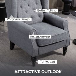 HOMCOM Accent Armchair Home Furniture Retro Tufted Club Fabric Grey - thumbnail 4
