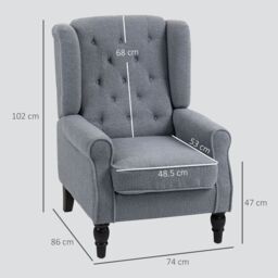 HOMCOM Accent Armchair Home Furniture Retro Tufted Club Fabric Grey - thumbnail 3