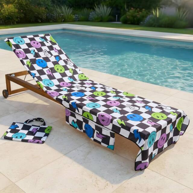 OHS Checkerboard Beach Towel with Bag Quick Dry Absorbent Travel Spa - image 1