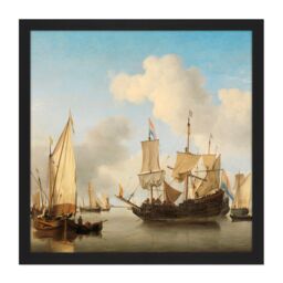 "Artery8 Wall Art Print Van De Velde Ships At Anchor On Coast Square Framed Picture 16X16 Inch in Black - Size: W16"" x H16""" - thumbnail 1