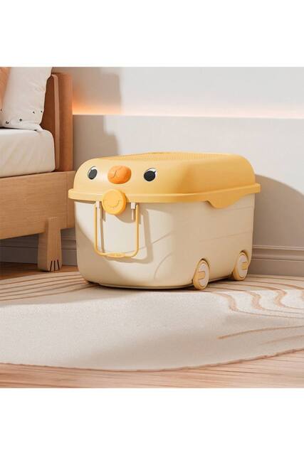 Living and Home Toy Storage Box Trolley With Lid and Wheels in Yellow - image 1