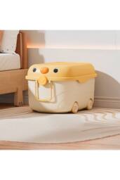 Living and Home Toy Storage Box Trolley With Lid and Wheels in Yellow - thumbnail 2