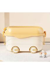 Living and Home Toy Storage Box Trolley With Lid and Wheels in Yellow - thumbnail 5