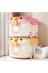 Living and Home Toy Storage Box Trolley With Lid and Wheels in Yellow - thumbnail 6