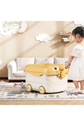 Living and Home Toy Storage Box Trolley With Lid and Wheels in Yellow - thumbnail 7
