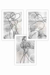 ARTZE Set of 3 Abstract Fashion Line Art in Grey & White Art Posters in Light Grey - Size: W50 cm x H70 cm - thumbnail 1
