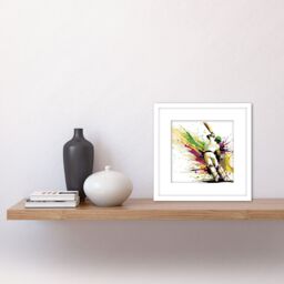 Artery8 Sports in Motion Cricket Batsman Splatter Style Painting Square Wooden Framed Wall Art Print Picture 8X8 Inch in White - thumbnail 2