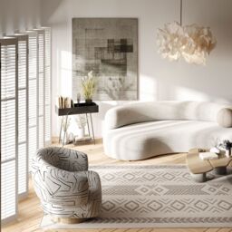 Kukoon Beige Aztec Tribal Textured Looped Pile Living Area Rug in Cream - Size: 160 cm x 230 cm - thumbnail 2
