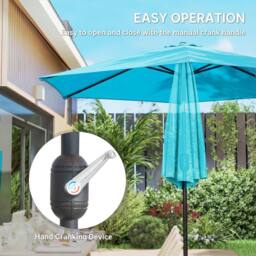 OUTSUNNY 2.6M Garden Parasol Umbrella with Aluminium Pole, Tilt, Crank in Blue - Size: 260 cm x 100 cm - thumbnail 4