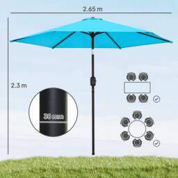 OUTSUNNY 2.6M Garden Parasol Umbrella with Aluminium Pole, Tilt, Crank in Blue - Size: 260 cm x 100 cm - thumbnail 3