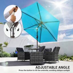 OUTSUNNY 2.6M Garden Parasol Umbrella with Aluminium Pole, Tilt, Crank in Blue - Size: 260 cm x 100 cm - thumbnail 5
