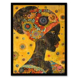 "Artery8 African Woman Portrait Colourful Detailed Artwork Framed Art Print in Yellow - Size: W12"" x H16""" - thumbnail 1