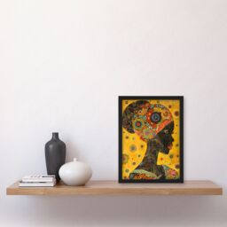 "Artery8 African Woman Portrait Colourful Detailed Artwork Framed Art Print in Yellow - Size: W12"" x H16""" - thumbnail 4