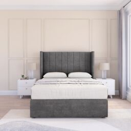 "Sloomy Falcon Plush Wingback Bed Set, 2 Drawers & 54"" Floor Standing Headboard in Dark Grey - Size: Small Double" - thumbnail 2