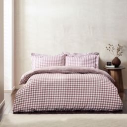 Yard Barton Gingham Check Reversible Duvet Cover Set in Purple - Size: Double - thumbnail 4
