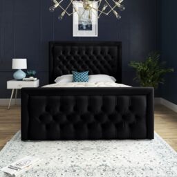 DS Living Kingston Upholstered Soft Black Velvet Bed Frame - Size: Small Double - thumbnail 3