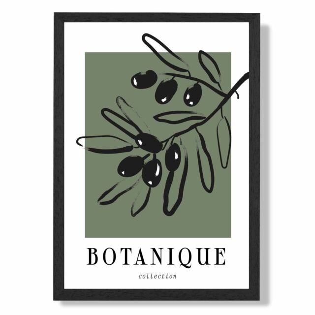 ARTZE Green & Black Olive Boho Sketch Floral Framed Print SIZE: A4 with Black Frame - image 1