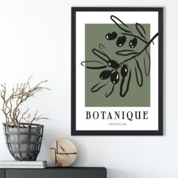ARTZE Green & Black Olive Boho Sketch Floral Framed Print SIZE: A4 with Black Frame - thumbnail 2