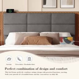 Direct Wicker Velvet Upholstered King Bed with Adjustable Headboard, LED Lighting in Grey - thumbnail 7