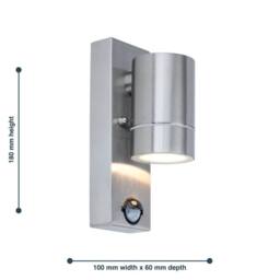 EONLION Stainless Steel Down GU10 Motion Sensor IP44 Outdoor Wall Light Porch in Silver - thumbnail 2