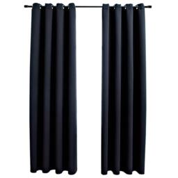 Berkfield Home Blackout Curtains with Metal Rings 2 pcs Black 140x175 cm - thumbnail 2