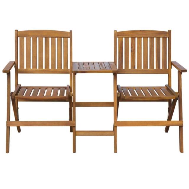 Berkfield Home Folding Garden Bench with Tea Table 140 cm Solid Acacia Wood in Brown - image 1