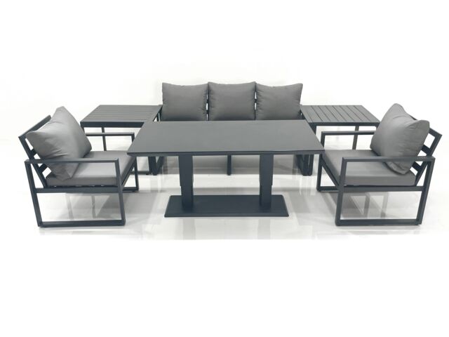 Fimous Outdoor Aluminium Garden Furniture Set with Adjustable Rising Lifting Dining Table 3 Seater Sofa 2 Chair 2 Side Tables Dark Grey - image 1