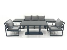 Fimous Outdoor Aluminium Garden Furniture Set with Adjustable Rising Lifting Dining Table 3 Seater Sofa 2 Chair 2 Side Tables Dark Grey - thumbnail 2