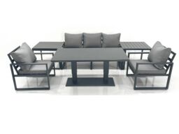 Fimous Outdoor Aluminium Garden Furniture Set with Adjustable Rising Lifting Dining Table 3 Seater Sofa 2 Chair 2 Side Tables Dark Grey - thumbnail 1