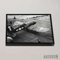 "Artery8 War WWII USA F4u 1d Corsair Aircraft Framed Canvas Wall Art Print in Grey - Size: W18"" x H24""" - thumbnail 2