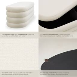 tectake Bench Altu - With Velvet Or Bouclé Cover, Padded, Hallway Storage in Cream - thumbnail 4