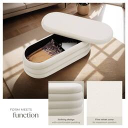 tectake Bench Altu - With Velvet Or Bouclé Cover, Padded, Hallway Storage in Cream - thumbnail 3