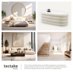 tectake Bench Altu - With Velvet Or Bouclé Cover, Padded, Hallway Storage in Cream - thumbnail 5