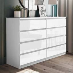 LUXURY LIFE Olivia Gloss Chest of Drawers 8 Drawer Cabinet in White - thumbnail 1