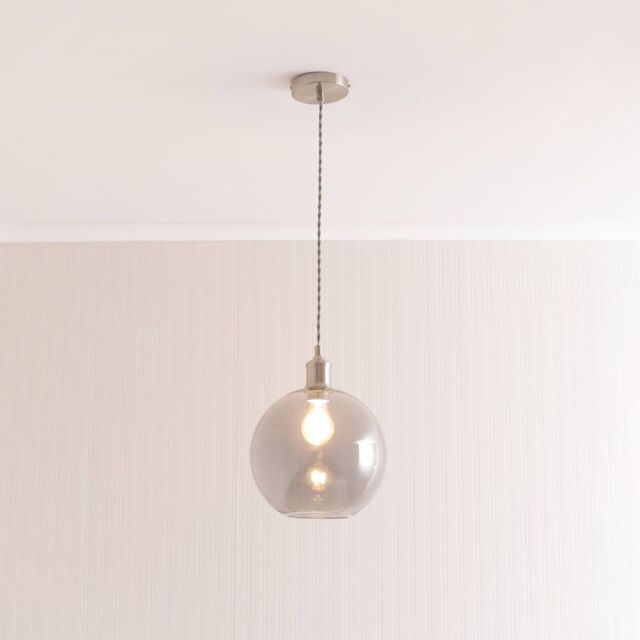 ValueLights Bellamy Smoked Glass Globe Brushed Chrome Single Ceiling Pendant Light with Bulb in Grey - image 1
