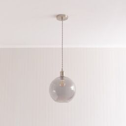ValueLights Bellamy Smoked Glass Globe Brushed Chrome Single Ceiling Pendant Light with Bulb in Grey - thumbnail 3