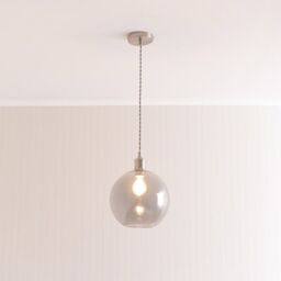 ValueLights Bellamy Smoked Glass Globe Brushed Chrome Single Ceiling Pendant Light with Bulb in Grey